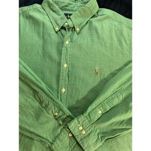 Polo Ralph Lauren 18 34/35 Dress Shirt Solid Green Button Down Front Color Pony